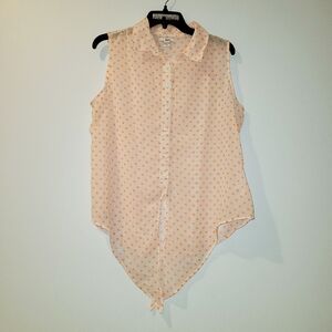 BAR III Polka Dot Button Up Tie Front Blouse XL
